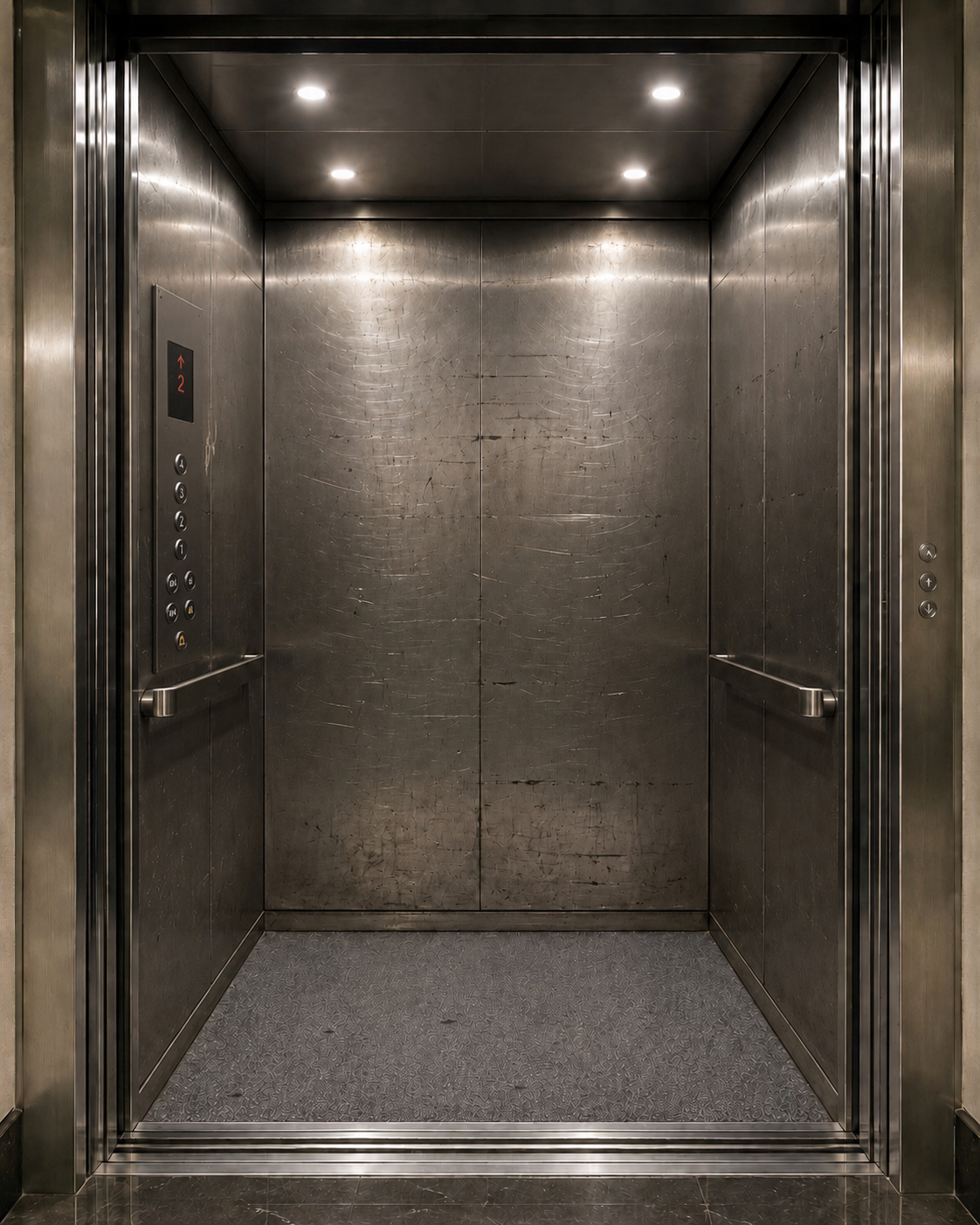 Interior de ascensor rayado y sin protección